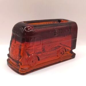 Vintage Dillner Moving Truck Amber Glass Candy Trinket Container / Paperweight